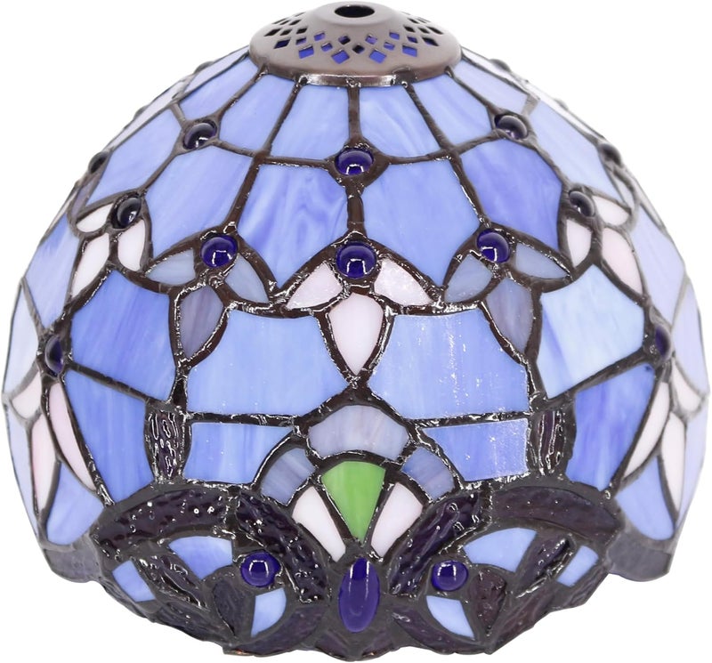 TCODTPOL Small Tiffany Lampshade Replacement Only Stained Glass Style Lamp Shade 8 Inch Fit for Table Desk Lamp, Pendant Ceiling Light Fixture (Blue Baroque) - Image 1